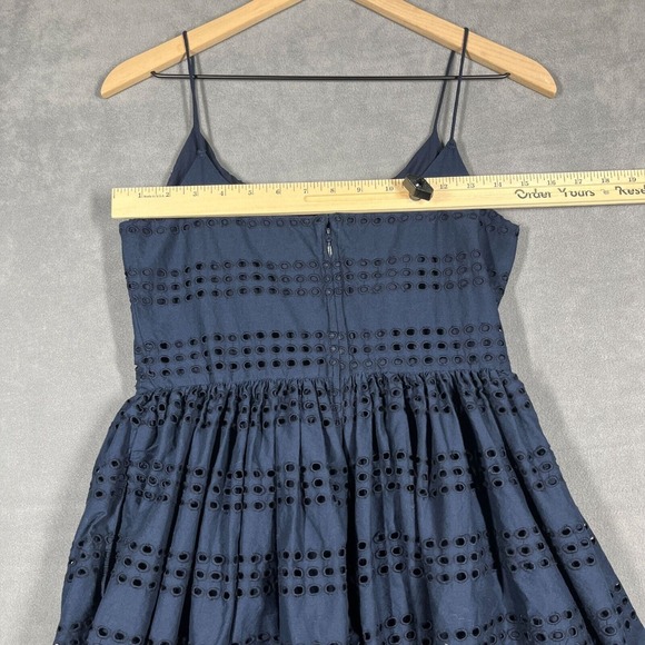 J.Crew Eyelet Fit & Flare Dress Navy Cotton Size 2 Spaghetti‎ Strap Lined - Picture 6 of 10